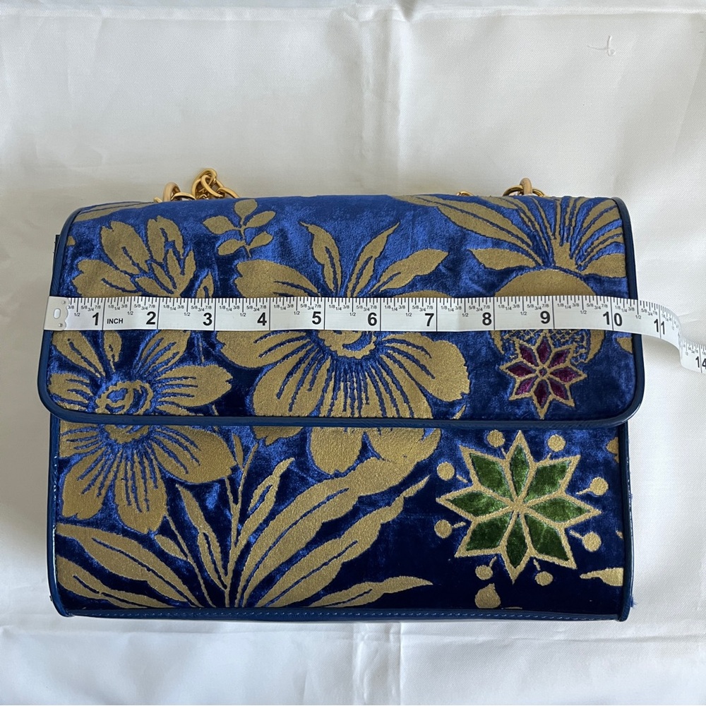 Tory Burch Blue and Gold Floral Velvet Shoulder Bag - Picture 8 of 10